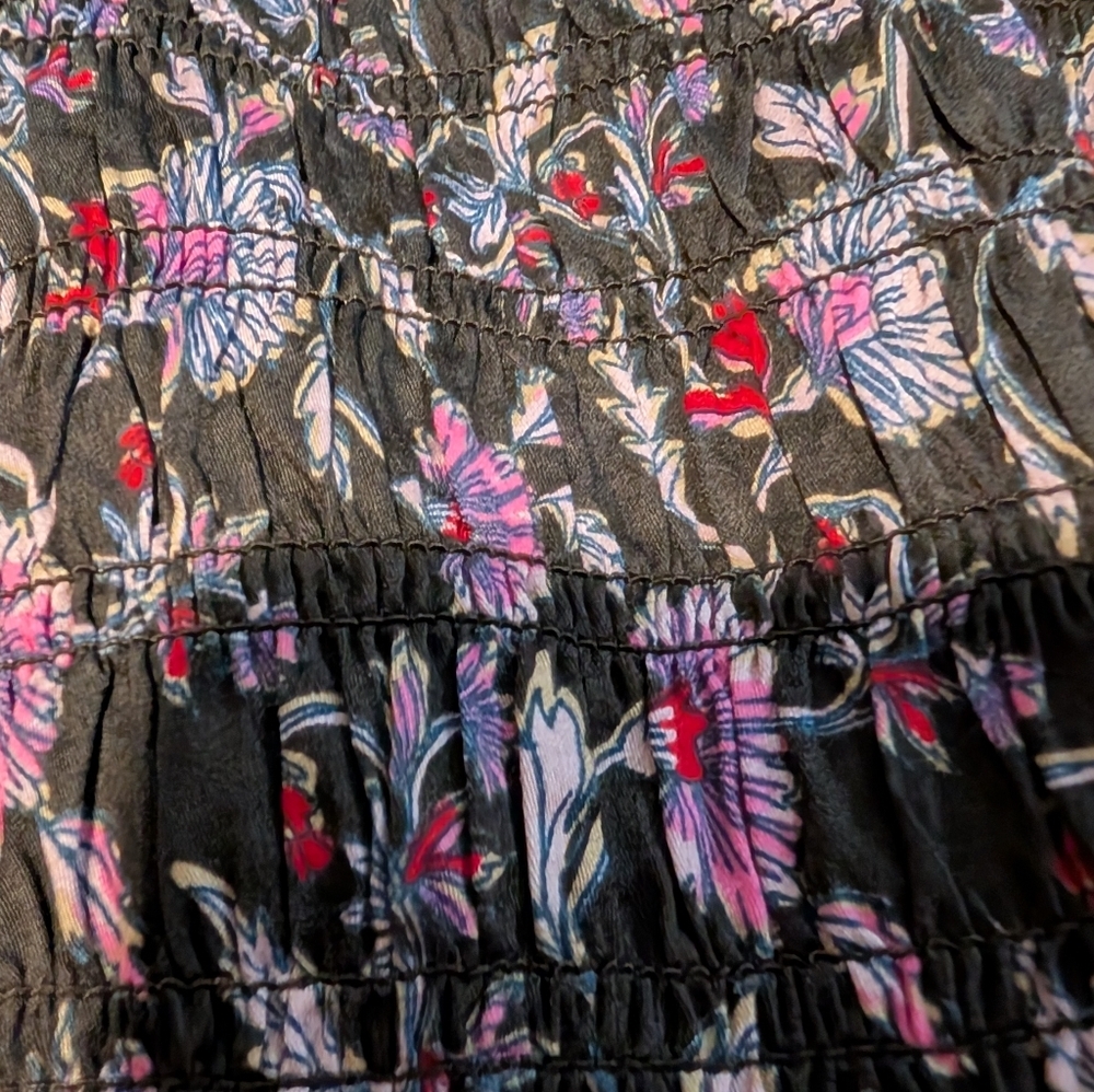 Nwt Women's Gap Black Ruffle Long Sleeve Midi Floral Dress Size Medium - Picture 4 of 7